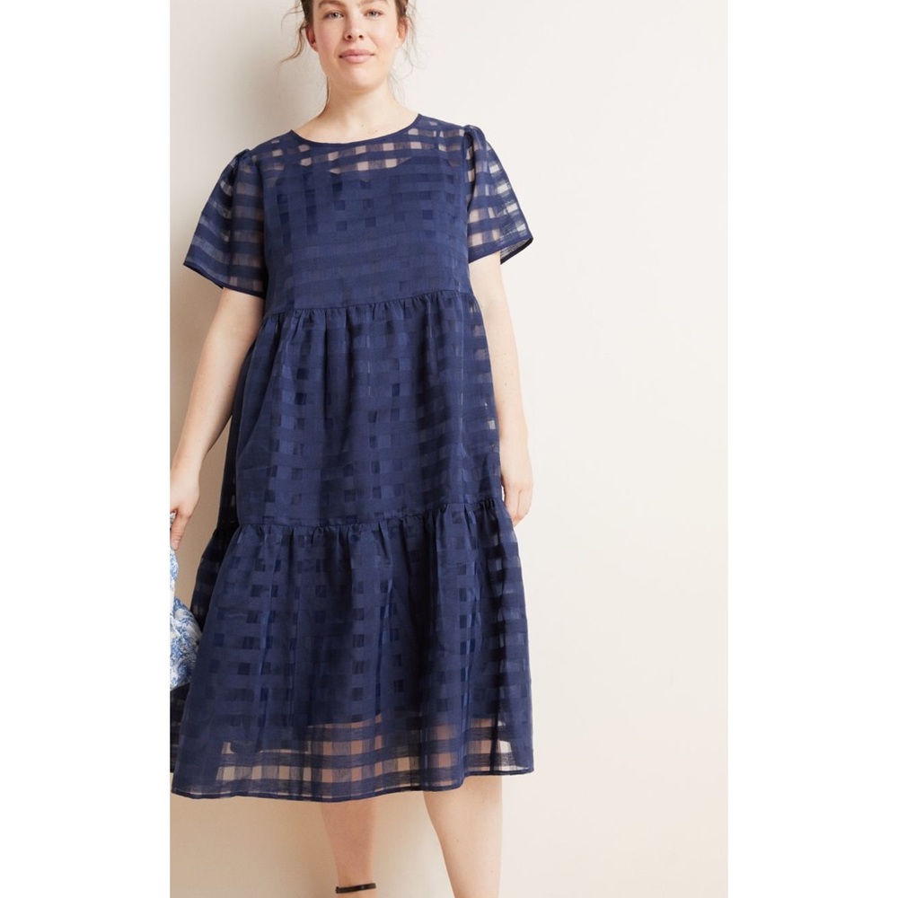 NWT Eri & Ali x Anthropologie navy midi dress with matching slip, size 3X